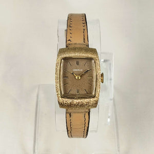 I Like Mikes Mid Century Modern Watches Caravelle by Bulova Watch, Textured Bezel Light Tan Leather Strap