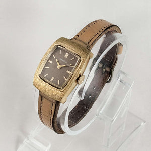 I Like Mikes Mid Century Modern Watches Caravelle by Bulova Watch, Textured Bezel Light Tan Leather Strap