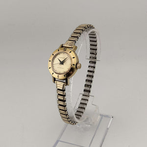 I Like Mikes Mid Century Modern Watches Caravelle by Bulova Women's Gold Tone Automatic Watch, Bezel Detail, Round Dial, Stretch Strap