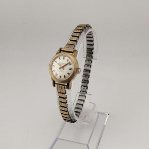 I Like Mikes Mid Century Modern Watches Caravelle by Bulova Women's Gold Tone Automatic Watch, Round Dial, Thin Stretch Strap