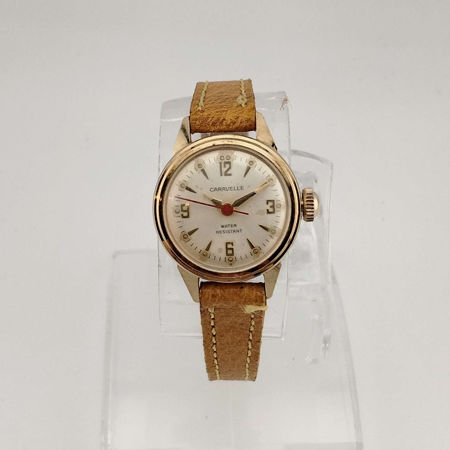 I Like Mikes Mid Century Modern Watches Caravelle by Bulova Women's Gold Tone Watch, Round Dial, Genuine Leather Yellow Strap