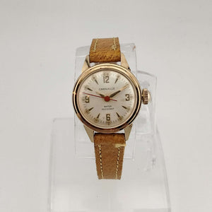 I Like Mikes Mid Century Modern Watches Caravelle by Bulova Women's Gold Tone Watch, Round Dial, Genuine Leather Yellow Strap