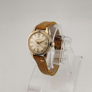 I Like Mikes Mid Century Modern Watches Caravelle by Bulova Women's Gold Tone Watch, Round Dial, Genuine Leather Yellow Strap