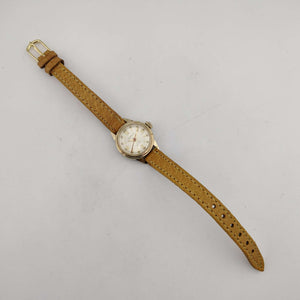 I Like Mikes Mid Century Modern Watches Caravelle by Bulova Women's Gold Tone Watch, Round Dial, Genuine Leather Yellow Strap