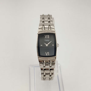 I Like Mikes Mid Century Modern Watches Caravelle by Bulova Women's Watch, Silver Tone, Black Rectangular Dial, Bracelet Strap