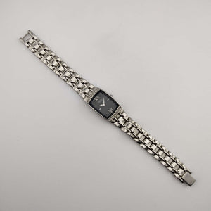 I Like Mikes Mid Century Modern Watches Caravelle by Bulova Women's Watch, Silver Tone, Black Rectangular Dial, Bracelet Strap