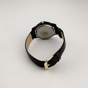 I Like Mikes Mid Century Modern Watches Casio Men's Gold Tone Quartz Watch, Round Dial, Black Lizard Grain Leather Strap