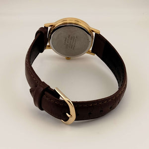 I Like Mikes Mid Century Modern Watches Casio Men's Gold Tone Quartz Watch, Round Dial, Brown Genuine Leather Strap