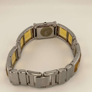 I Like Mikes Mid Century Modern Watches Cenere Women's Silver Tone Watch, Rectangular Dial, Amber Glass and Metal Strap
