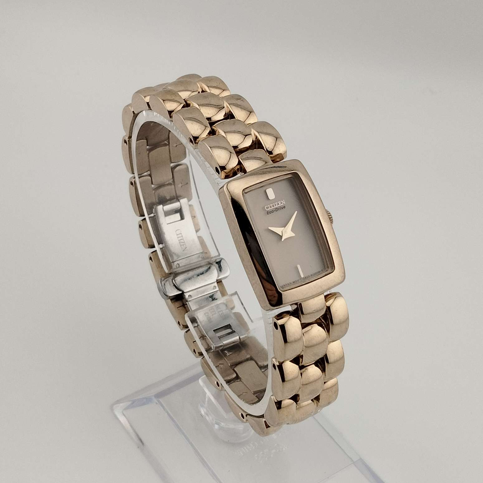 I Like Mikes Mid Century Modern Watches Citizen Eco-Drive Watch, Gold Tone, Rectangular Dial, Link Strap