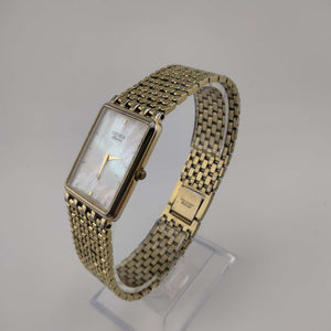 I Like Mikes Mid Century Modern Watches Citizen Gold Tone Women's Watch, Rectangle Mother of Pearl Dial, Bracelet Mesh Strap