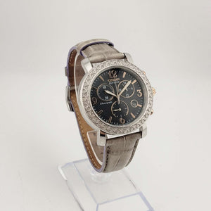 I Like Mikes Mid Century Modern Watches Citizen Large Silver Tone Eco-Drive Watch, Copper Accents, Chronograph Feature, Grey Genuine Leather Strap