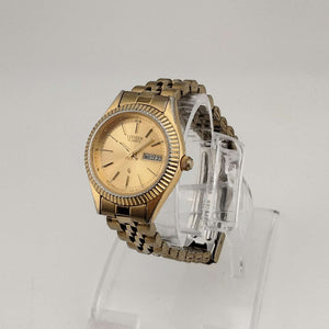 I Like Mikes Mid Century Modern Watches Citizen Men's All Gold Tone Quartz Watch, Circular Dial, Date and Day Window, Link Strap