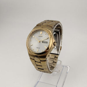 I Like Mikes Mid Century Modern Watches Citizen Men's Gold Tone Eco-Drive Watch, Date and Day Window, Bracelet Strap