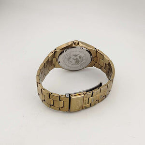 I Like Mikes Mid Century Modern Watches Citizen Men's Gold Tone Eco-Drive Watch, Date and Day Window, Bracelet Strap