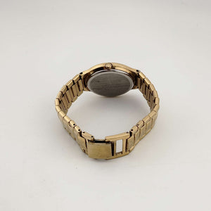 I Like Mikes Mid Century Modern Watches Citizen Men's Gold Tone Quartz Watch, Circular White Dial, Purple Font, Bracelet Strap