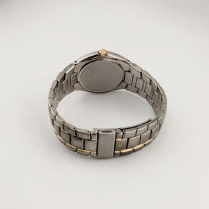 I Like Mikes Mid Century Modern Watches Citizen Men's Large Silver Tone Quartz Watch, Gold Tone Accents, Circular Black Dial, Date Window, Bracelet Strap