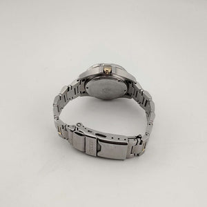 I Like Mikes Mid Century Modern Watches Citizen Men's Silver Tone Eco-Drive Watch, Gold Tone Details, Dark Blue Dial, Date and Day, Bracelet Strap