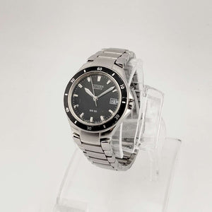 I Like Mikes Mid Century Modern Watches Citizen Men's Silver Tone Quartz Watch, Circular Black Dial, Date Window, Bezel Detail, Bracelet Strap