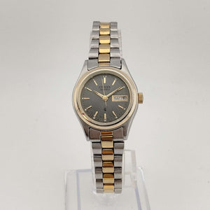 I Like Mikes Mid Century Modern Watches Citizen Men's Silver Tone Quartz Watch, Gold Tone Accents, Round Grey Dial, Date and Day Window, Bracelet Strap
