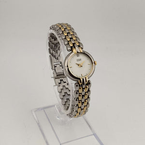 I Like Mikes Mid Century Modern Watches Citizen Mixed Metal Tone Women's Quartz Watch, Circular White Dial, Jewel Detail, Bracelet Strap