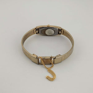 I Like Mikes Mid Century Modern Watches Citizen Petite Quartz, Gold Tone Watch, Elongated Black Oval Dial, Jewel Detail, Bracelet Strap