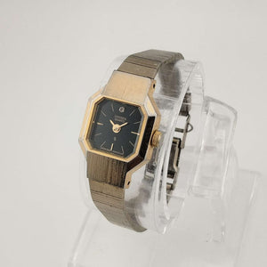 I Like Mikes Mid Century Modern Watches Citizen Petite Quartz Watch, Gold Tone, Black Octagonal Dial, Jewel detail, Bracelet Strap