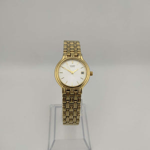I Like Mikes Mid Century Modern Watches Citizen Petite Quartz Watch, Gold Tone Circular Dial w/Date Window, Bracelet Strap