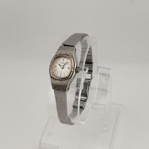 I Like Mikes Mid Century Modern Watches Citizen Petite Silver Tone Watch, Rounded Square Dial, Bezel Detail, Bracelet Strap