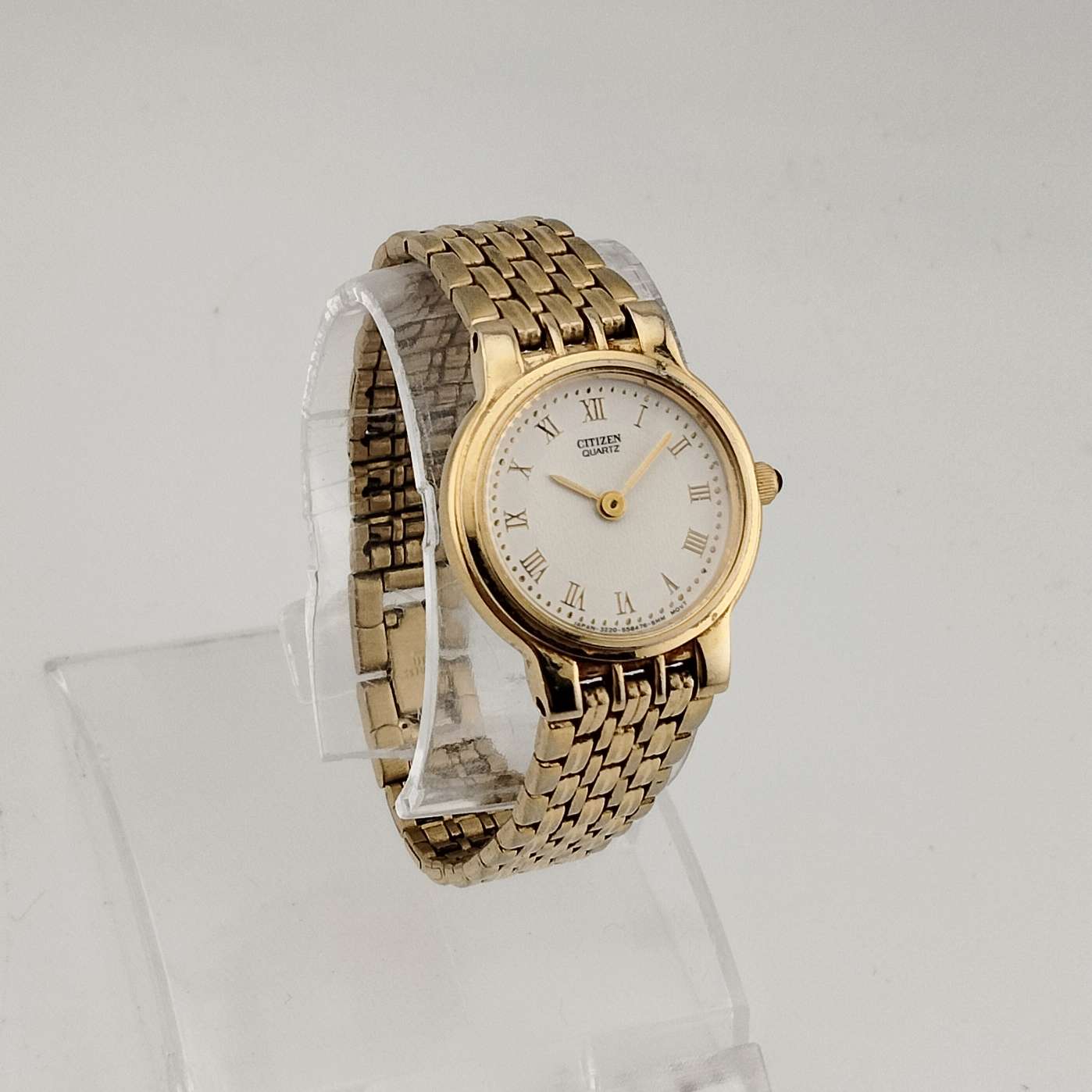 I Like Mikes Mid Century Modern Watches Citizen Petite Women's Gold Tone Quartz Watch, Circular White Dial, Bracelet Strap