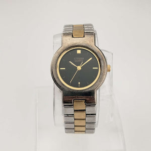I Like Mikes Mid Century Modern Watches Citizen Petite Women's Silver Tone Watch, Circular Black Dial, Bracelet Strap