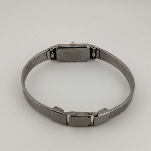 I Like Mikes Mid Century Modern Watches Citizen Quartz Ladies Silver Tone Watch, Elongated Rectangular Dial, Bracelet Strap