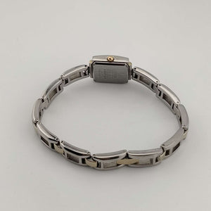 I Like Mikes Mid Century Modern Watches Citizen Quartz Silver Tone Watch, Gold Tone Details, Square Dial, Link Strap