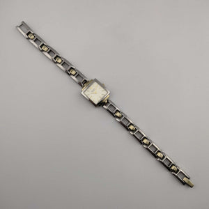 I Like Mikes Mid Century Modern Watches Citizen Quartz Silver Tone Watch, Gold Tone Details, Square Dial, Link Strap