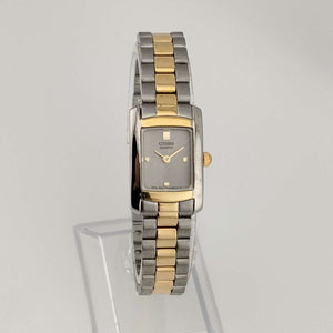 I Like Mikes Mid Century Modern Watches Citizen Quartz Watch, Silver Tone with Gold Details, Rectangular Dial, Link Strap