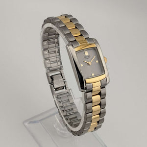 I Like Mikes Mid Century Modern Watches Citizen Quartz Watch, Silver Tone with Gold Details, Rectangular Dial, Link Strap