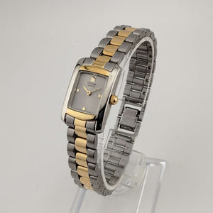 I Like Mikes Mid Century Modern Watches Citizen Quartz Watch, Silver Tone with Gold Details, Rectangular Dial, Link Strap