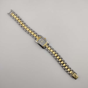 I Like Mikes Mid Century Modern Watches Citizen Quartz Watch, Silver Tone with Gold Details, Rectangular Dial, Link Strap