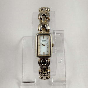 I Like Mikes Mid Century Modern Watches Citizen Silver and Gold Tone Watch, Rectangular Dial, Bracelet Strap Mixed Metals