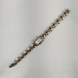 I Like Mikes Mid Century Modern Watches Citizen Silver and Gold Tone Watch, Rectangular Dial, Bracelet Strap Mixed Metals