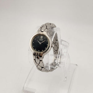 I Like Mikes Mid Century Modern Watches Citizen Silver Tone Women's Quartz Watch, Circular Black Dial, Bracelet Strap
