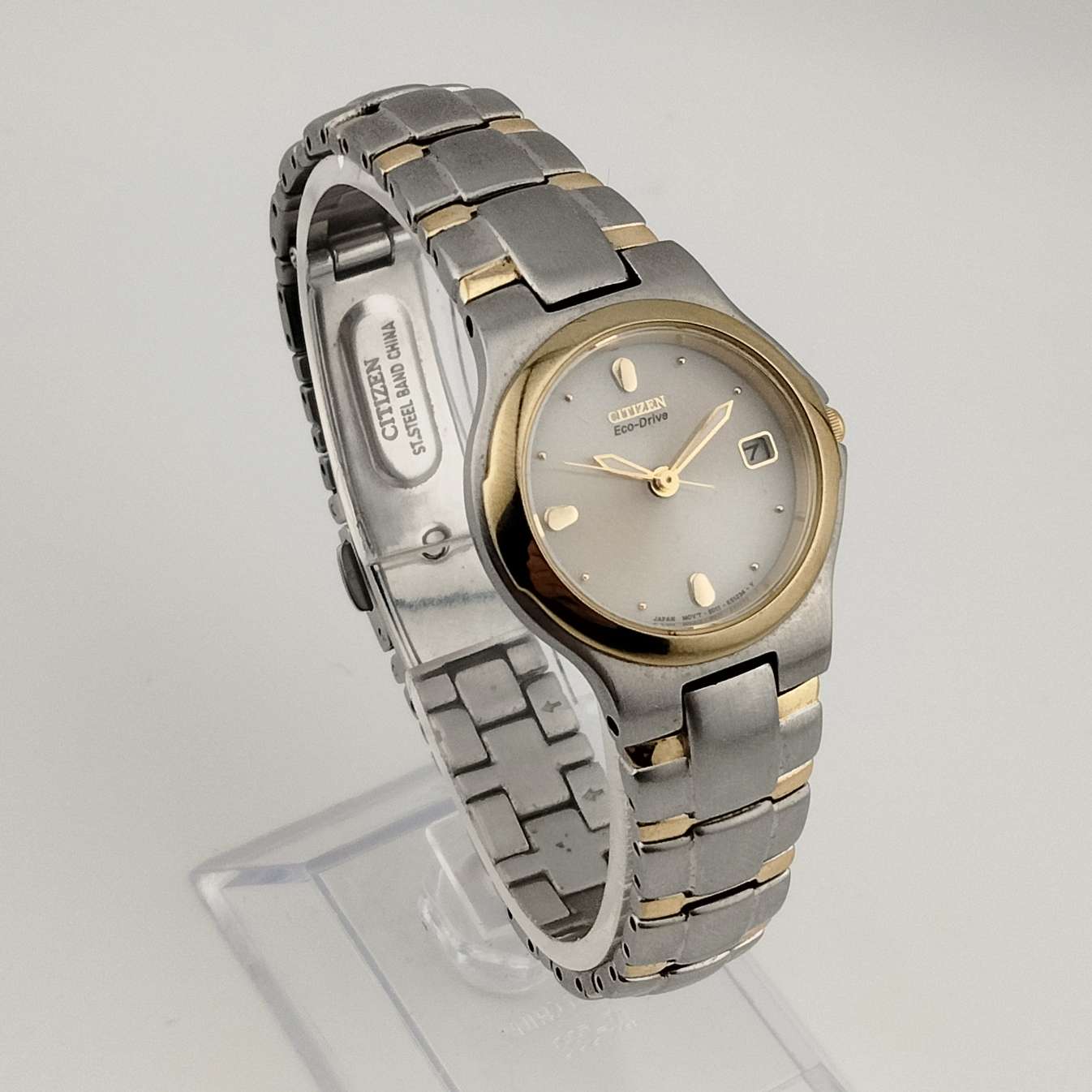 I Like Mikes Mid Century Modern Watches Citizen Unisex "Eco Drive" Automatic Watch, Gold and Silver Tone Details, Bracelet Strap