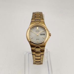 I Like Mikes Mid Century Modern Watches Citizen Unisex Gold Tone Eco-Drive Watch, Date and Day Window, Bracelet Strap