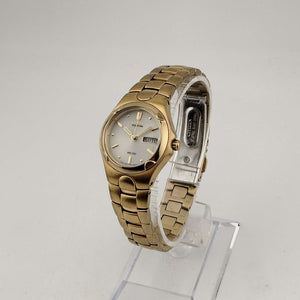 I Like Mikes Mid Century Modern Watches Citizen Unisex Gold Tone Eco-Drive Watch, Date and Day Window, Bracelet Strap