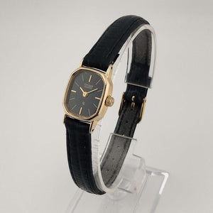 I Like Mikes Mid Century Modern Watches Citizen Unisex Gold Tone Watch, Black Oval Dial, Leather Strap
