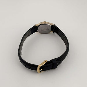 I Like Mikes Mid Century Modern Watches Citizen Unisex Gold Tone Watch, Black Oval Dial, Leather Strap