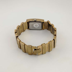 I Like Mikes Mid Century Modern Watches Citizen Unisex Gold Tone Watch, Black Rectangular Dial, Jewel Bezel Detail, Bracelet Strap
