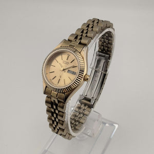 I Like Mikes Mid Century Modern Watches Citizen Unisex Gold Tone Watch, Round Dial, Date and Day Window, Bracelet Strap
