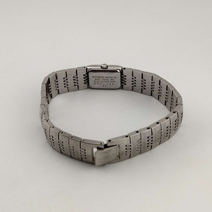 I Like Mikes Mid Century Modern Watches Citizen Unisex Silver Tone Watch, Black Rectangular Dial, Link Strap