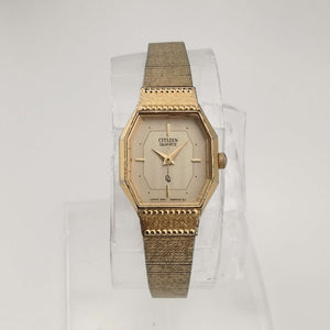 I Like Mikes Mid Century Modern Watches Citizen Unisex Watch, Gold Tone, Octagonal Dial, Bracelet Strap